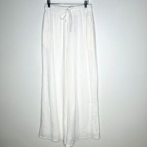 A.Ren Novah White Woven Linen Pants Size Medium‎ Lined Elastic Tie Waist